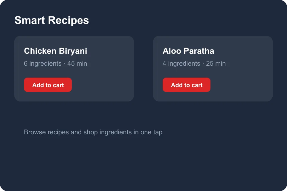 oBo Store smart recipes with add-to-cart ingredients