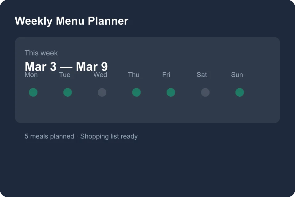 oBo Store weekly menu planner for meal planning